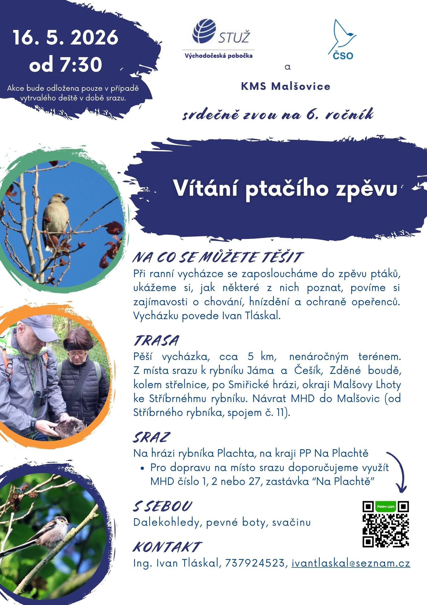 Zveme vás na Vítání ptačího zpěvu,  přírodovědnou exkurzi s odborným průvodcem, 16.5. od 7:30